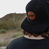 Hat- Black Corduroy (Brown Leather Patch)